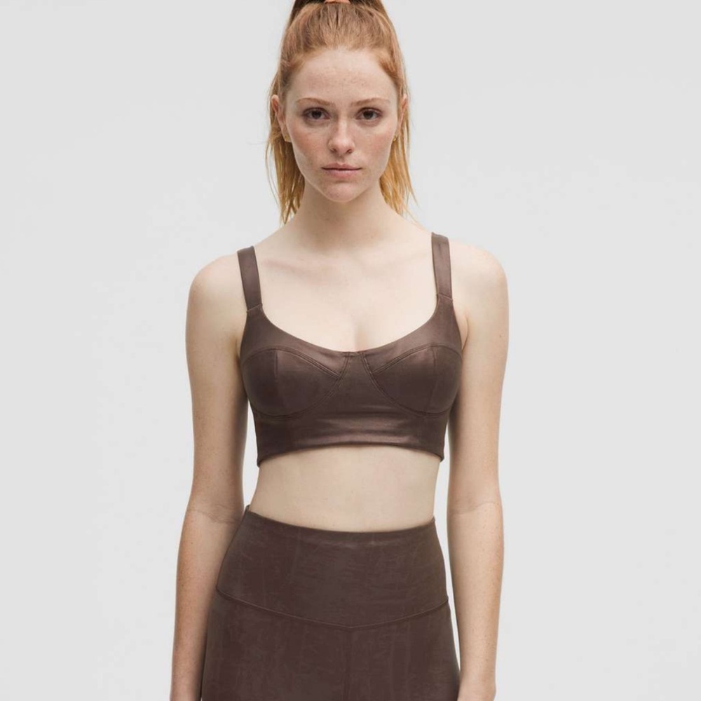 NWT Lululemon Everlux Longline Workout Bra Light Support, A/B *Matte Foil